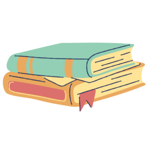 A drawing of two books stacked on top of each other in blue and orange.